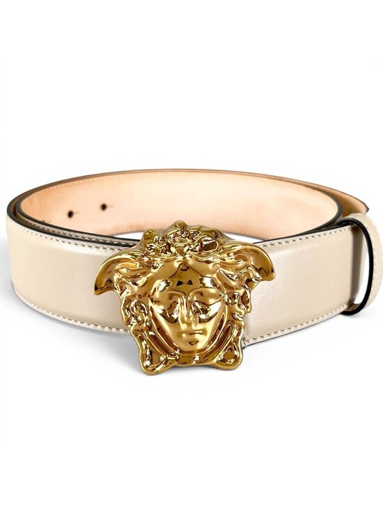 Versace Medusa Buckle Leather Belt Ivory Gold main image 12